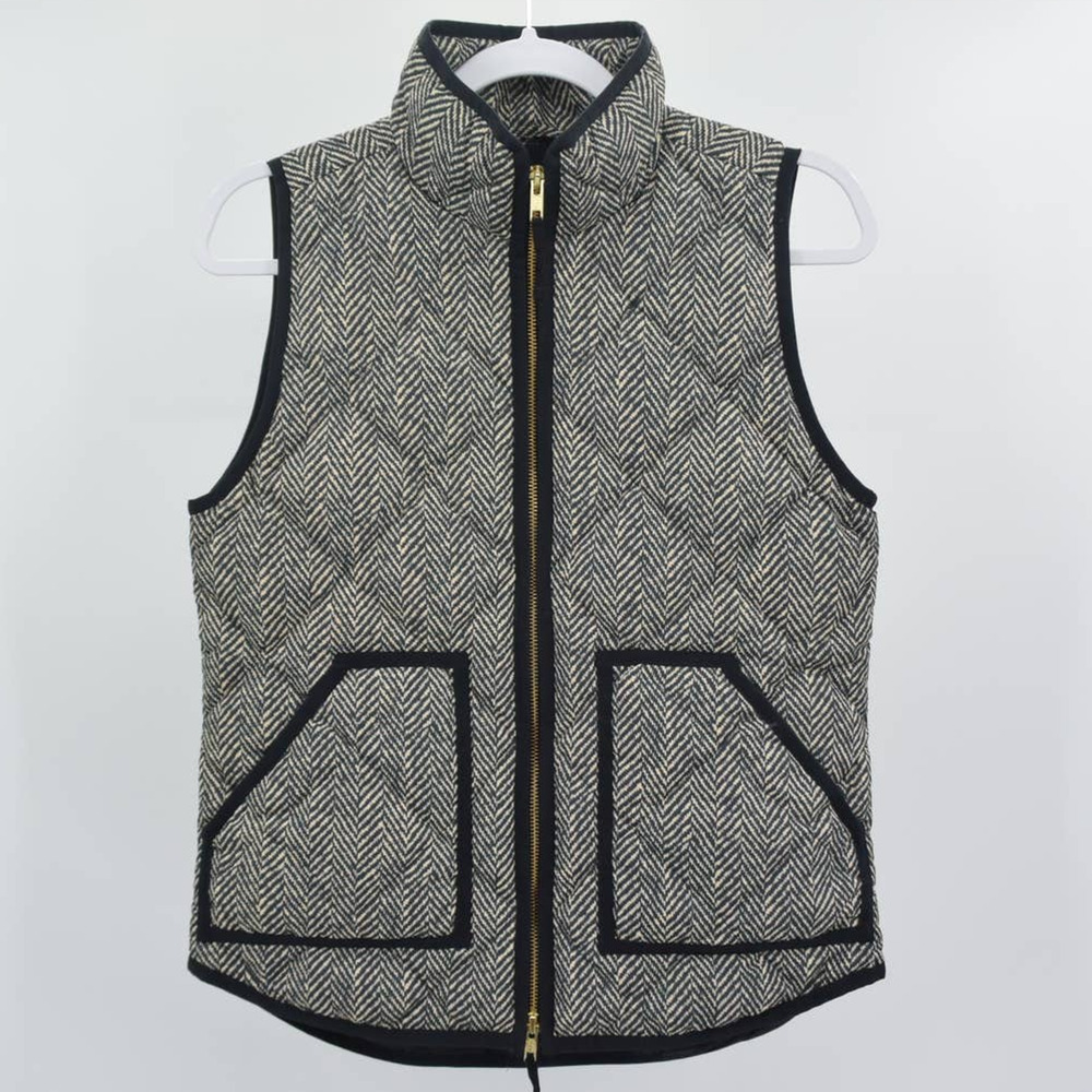 J. Crew Black Beige Chevron Print Quilted Puffer Vest Womens XS